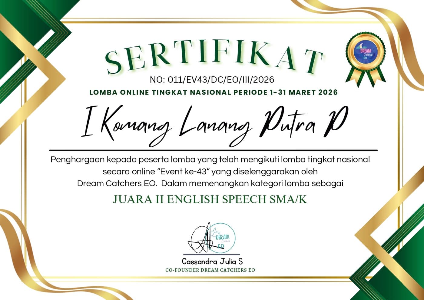 Sertifikat English Speech