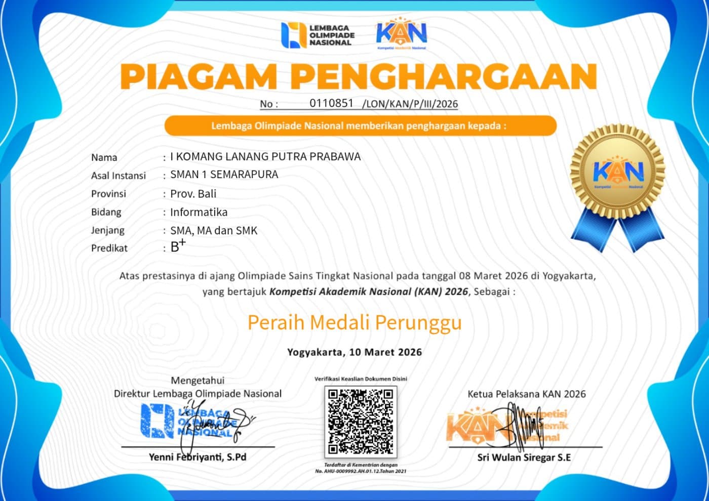 Sertifikat Informatika — KAN 2026
